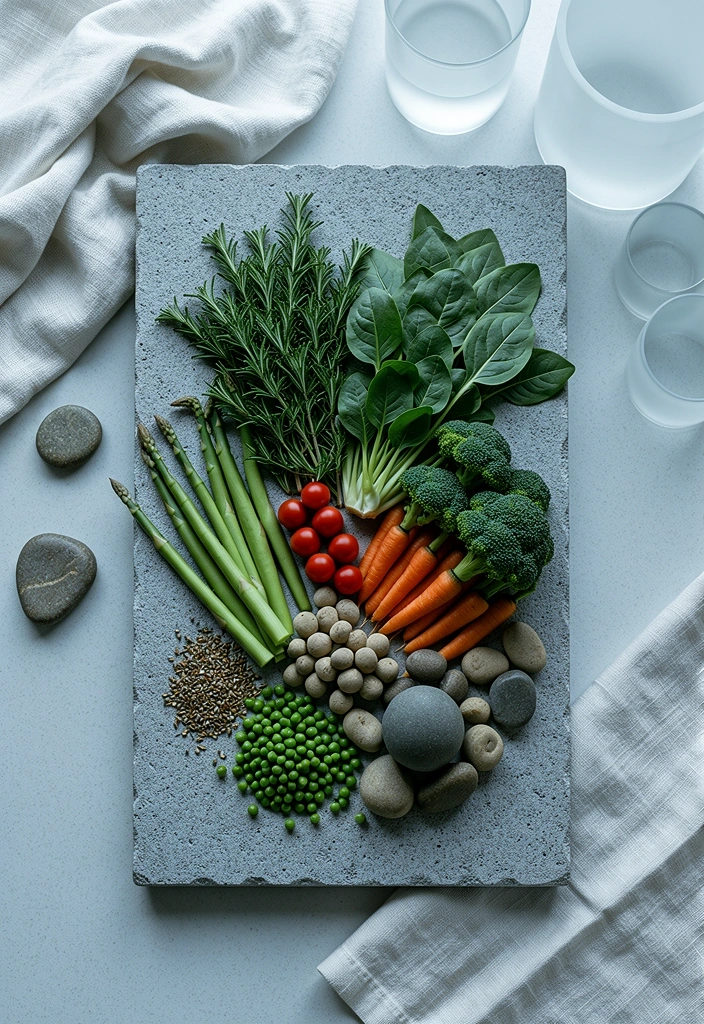 Fresh whole foods on stone